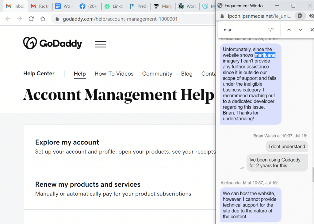 GoDaddy no cannabis Heady NJ