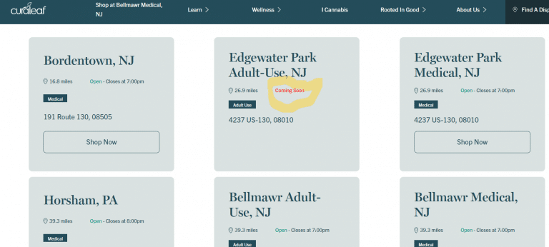 Curaleaf dispensary Edgewater Park adult-use cannabis sales