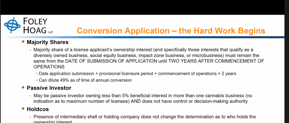 NJ Adult-use Cannabis Licenses cannabis company webinar held with slide and speaker pictured