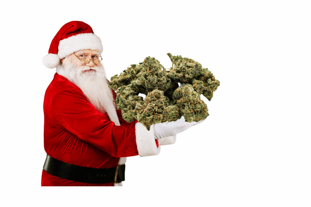 Stoner Santa with cannabis in hand represents the best gifts for stoners