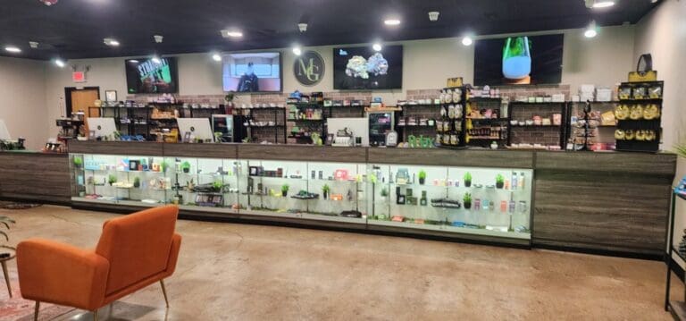 The display floor of the Mass Grown dispensary in Mount Holly is large with a lot of cannabis products displayed