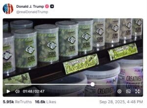 President Donald Trump reposts about hemp-derived CBD
