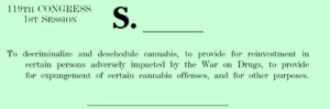 federal cannabis descheduling bill  Cannabis Administration and Opportunity Act CAOA reintroduced in Congress
